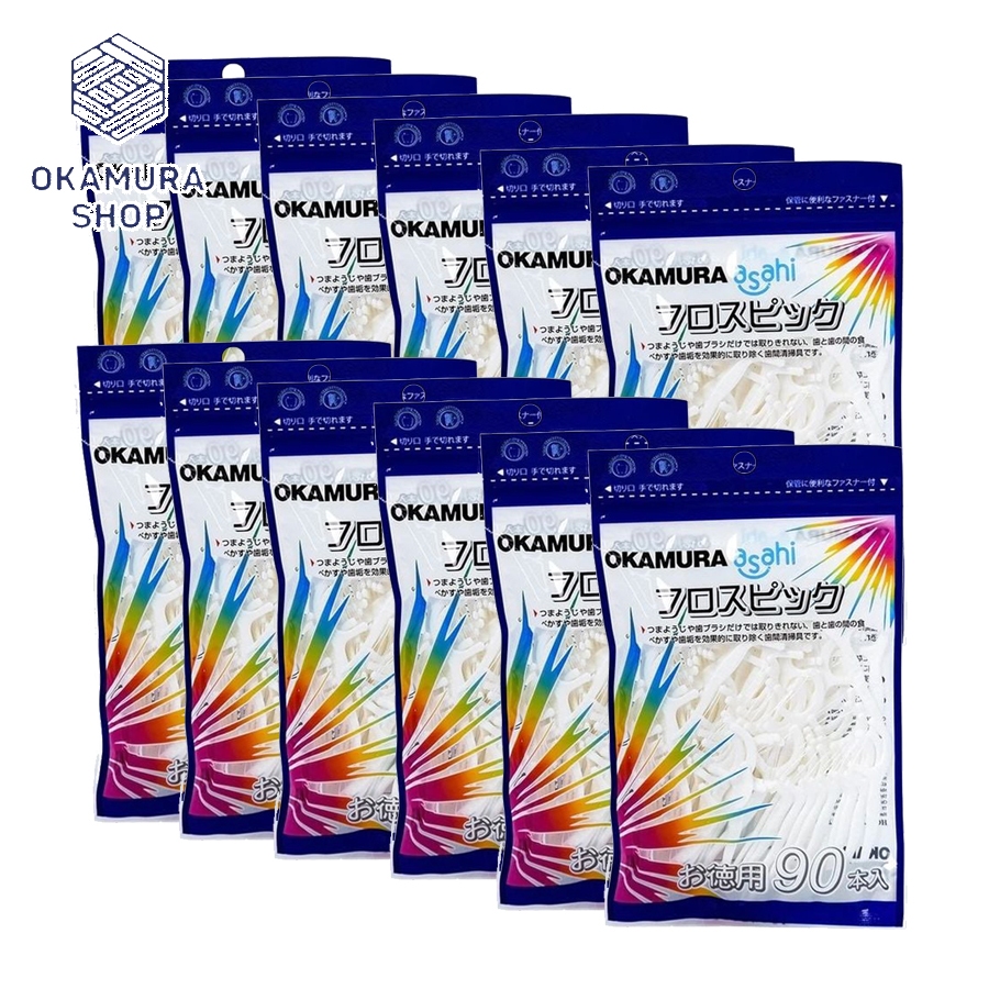 [COMBO 12 GÓI] Tăm chỉ kẽ răng cao cấp Nhật Bản Okamura (gói 90 cây)
