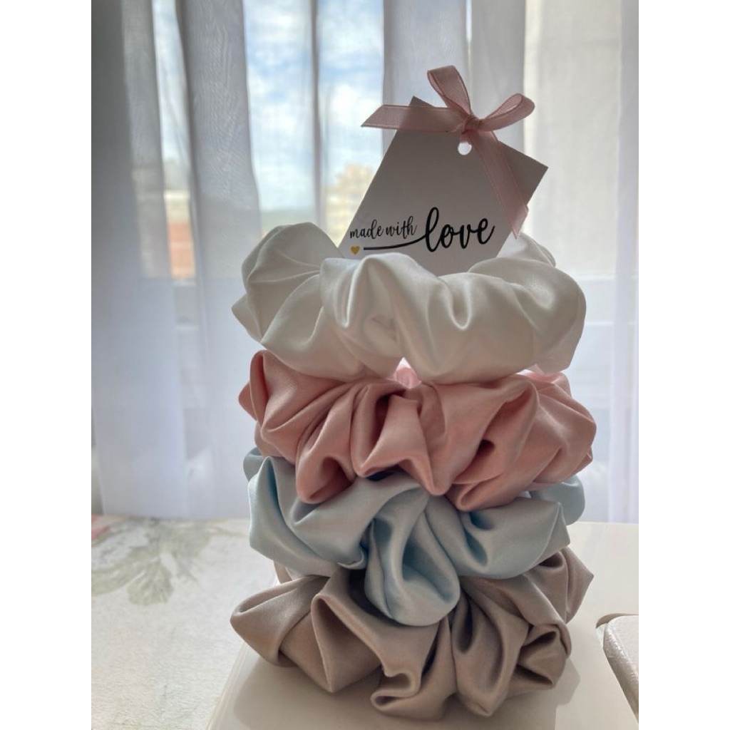 Dây buộc tóc Scrunchies vải lụa to phồng