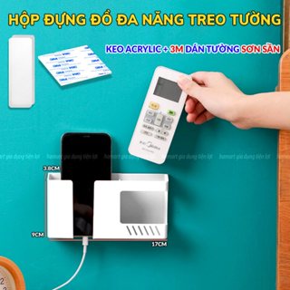 Hộp Đựng Điện Thoại Treo Tường Để Điều Khiển Remote 2 Ngăn Chứa Đa Năng Keo Dán 3M Siêu Dính