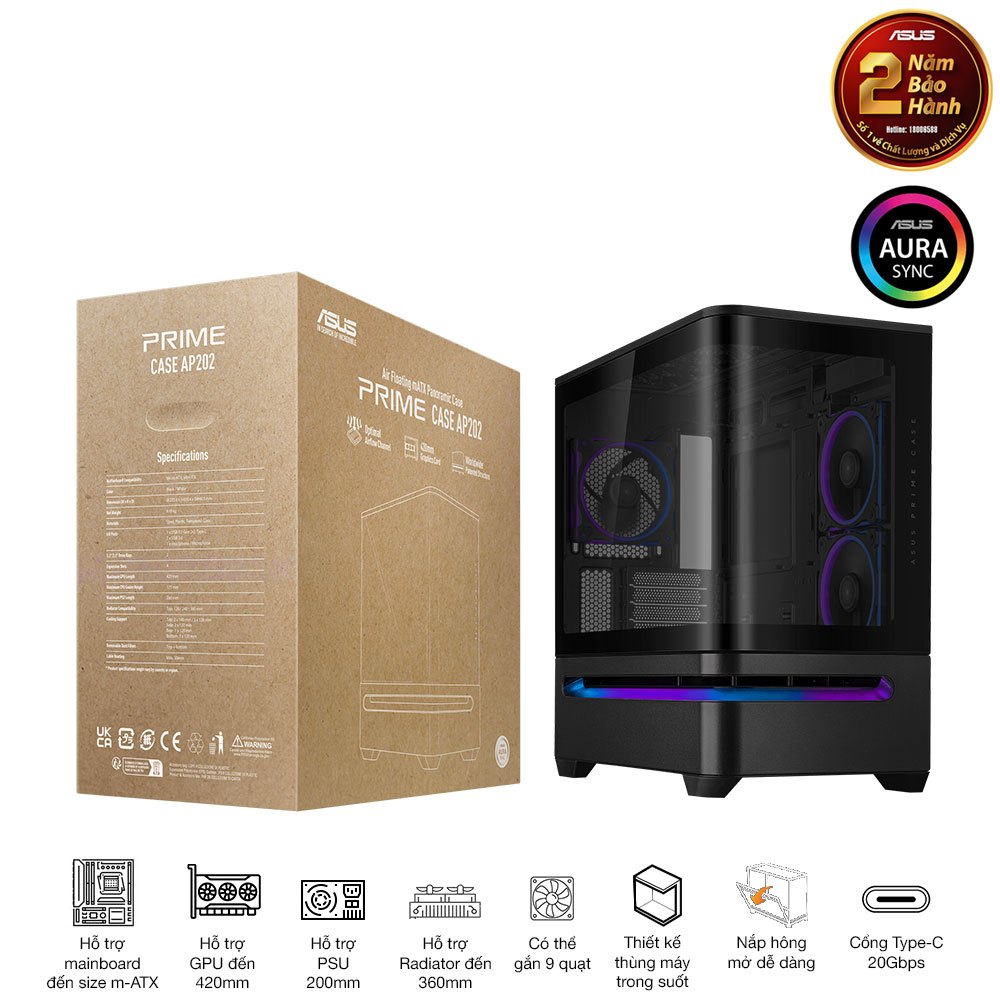 Vỏ máy tính Asus Prime AP202 TG (Không quạt)