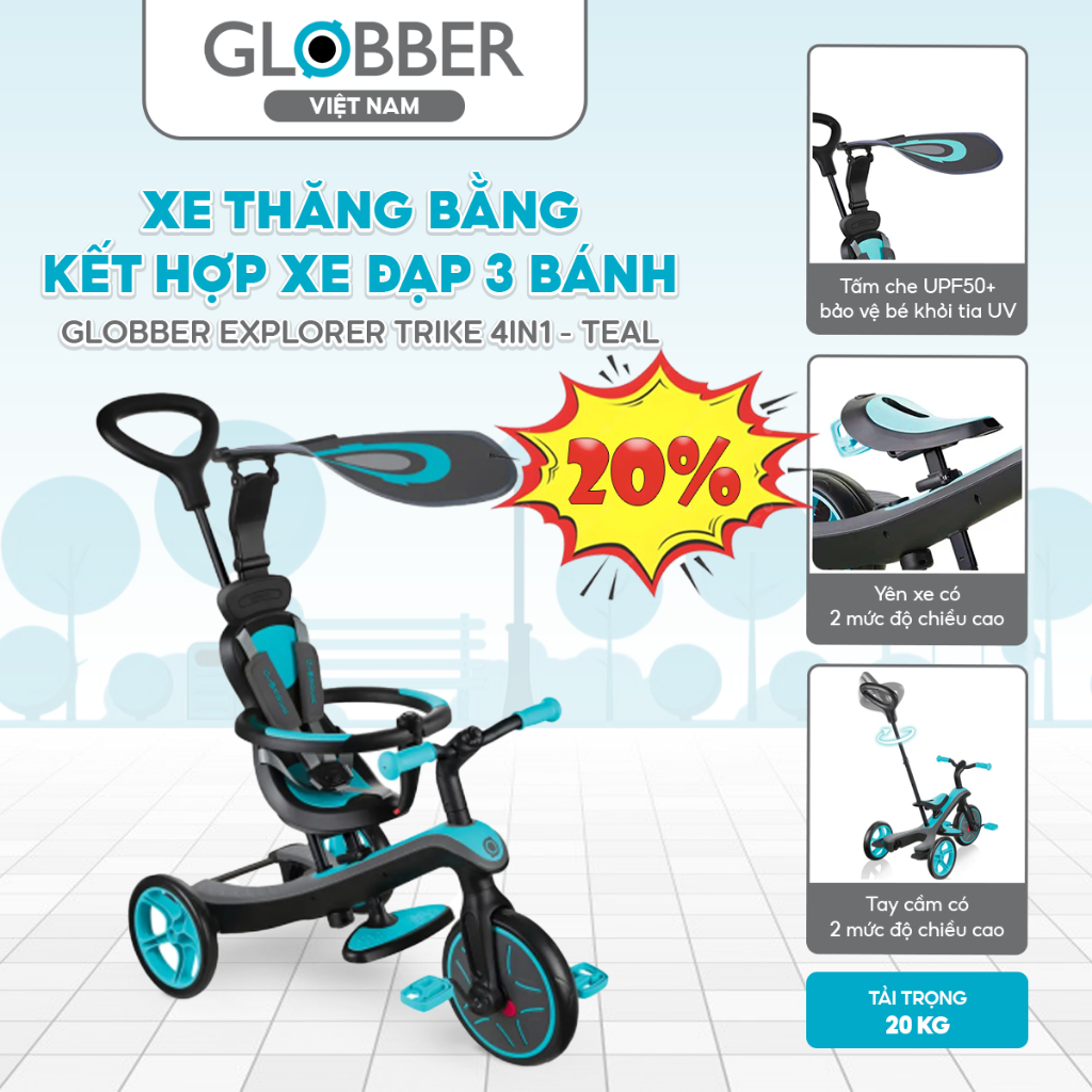 Thanh lý hàng mới, không vỏ hộp Xe thăng bằng kết hợp xe đạp 3 bánh Globber Explorer Trike 4in1 bé t