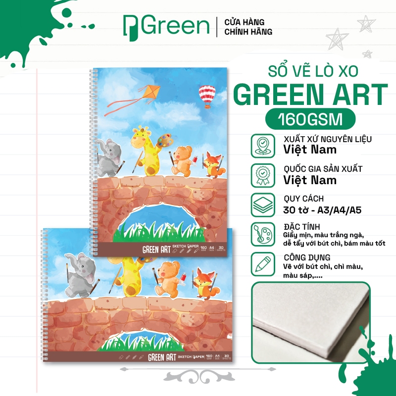 Sổ Vẽ Lò xo Green Art - 160gsm - 30 tờ | PGREEN