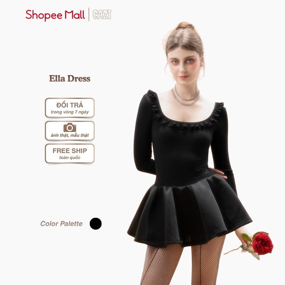   Váy  Cazi Ella Dress - Váy cổ u bèo cổ chân váy bổ thân 