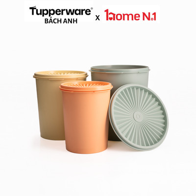 Bộ 3 hộp bảo quản thực phẩm Tupperware Heritage Canister 2.7L, 1.8L, 1.2L - Hàng chính hãng - Nhựa nguyên sinh an toàn