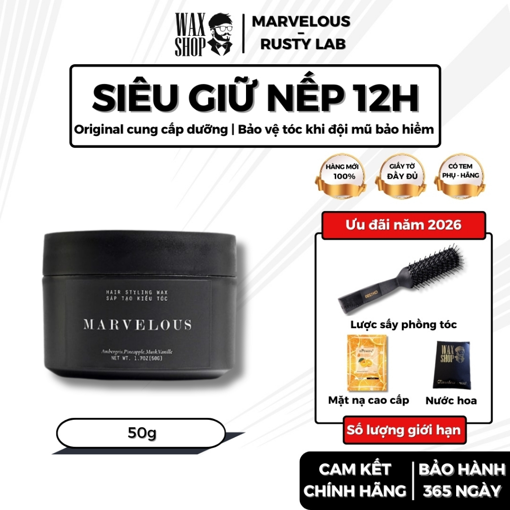 Sáp vuốt tóc nam Marvelous Rusty Lab 50g chính hãng gel, wax giữ nếp tóc - Waxshop