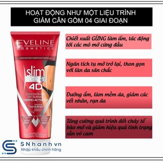 Kem tan mỡ Slim Extreme 3D - 4D Eveline Tuýp 250ml