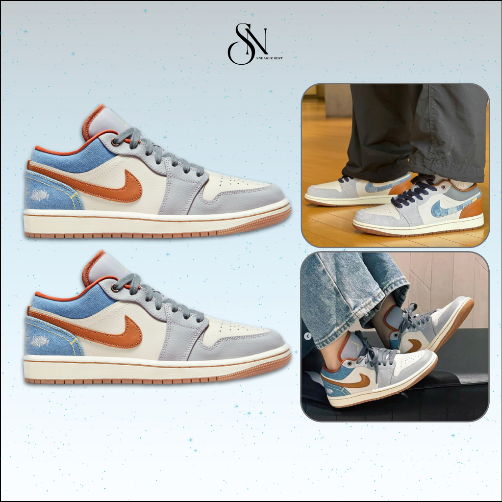 Giày Thể Thao JD1 Low Phantom – Sneaker Nam Nữ JD Thấp Cổ Màu Xám Gót Cam Bản SC Cao Cấp