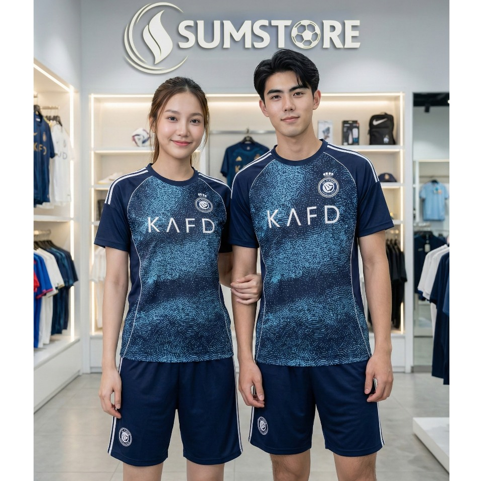 Quần Áo Đá Banh Thể Thao Al Nassr Xanh Đen Mới Nhất - Đồ Đá Bóng Thun Lạnh Mát Mẻ Nam Nữ