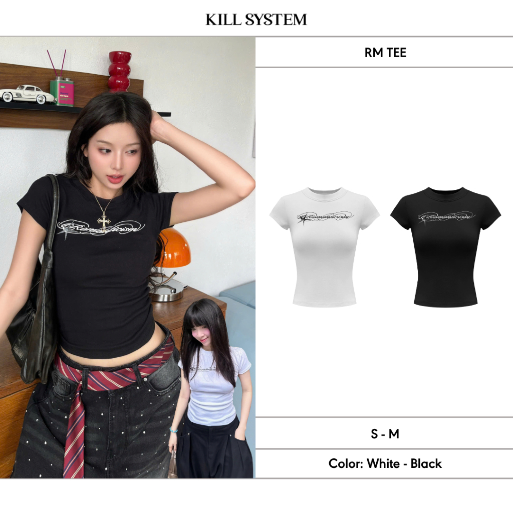 Áo thun babytee in chữ co giãn RM - 𝐊𝐈𝐋𝐋 𝐒𝐘𝐒𝐓𝐄𝐌 | BigBuy360 - bigbuy360.vn