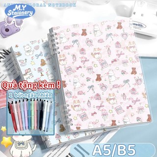  Sổ Còng B5 thay được giấy kẻ ngang 120trang M.Y-Giấy Dày 80gsm họa tiết thú bông dễ thương sổ ghi chép 