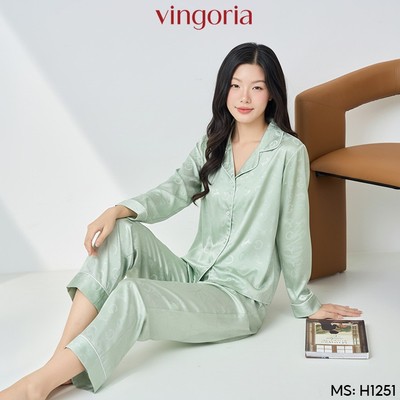 Bộ đồ ngủ nữ Pijama lụa VINGO/VINGORIA tay dài mùa thu H1251