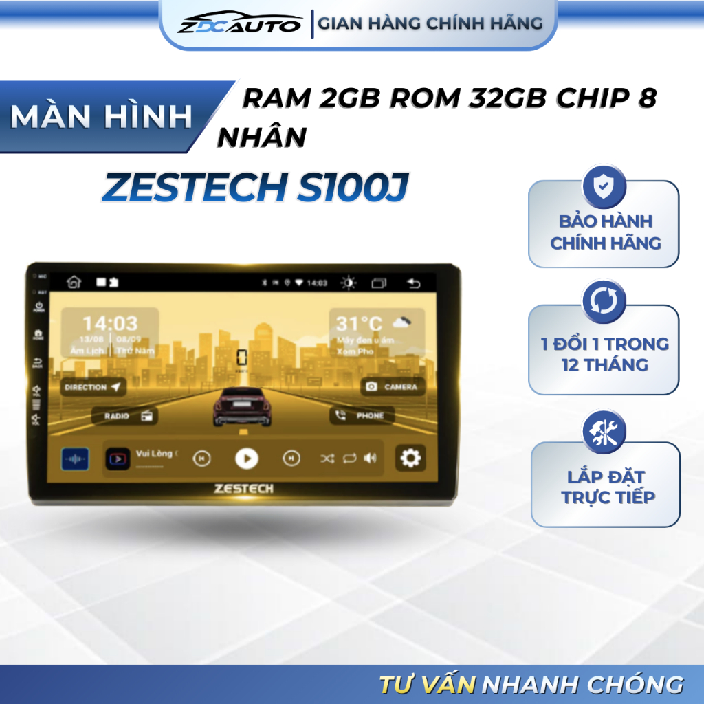 Màn Hình Android Zestech S100J Ram 2GB Rom 32GB Chip 8 nhân chính hãng