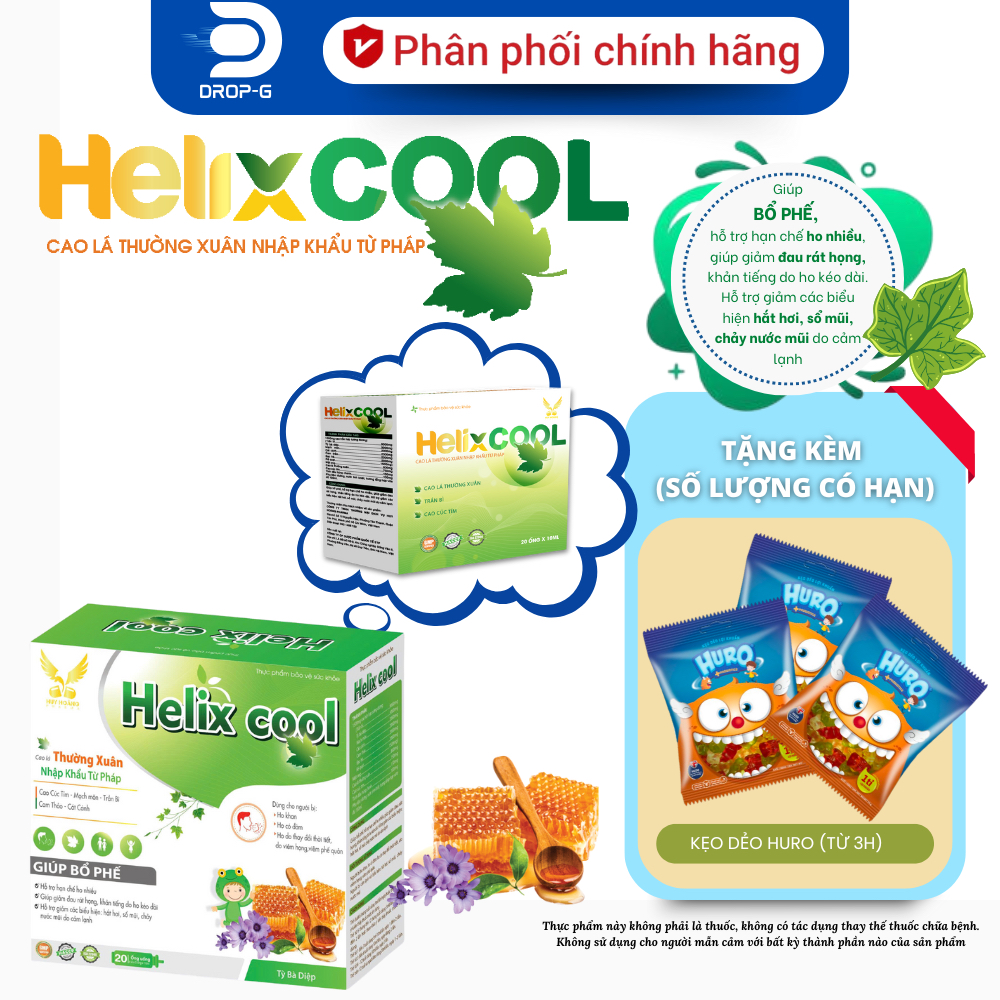 (Chính hãng) Hỗ trợ giảm ho, bổ phế, đau rát họng [TPBVSK HELIX COOL] - H/20 ống x10ml