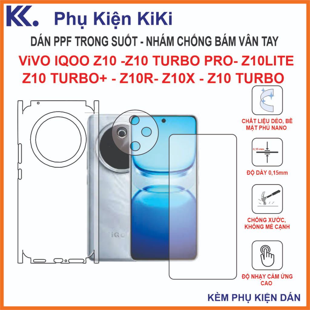 Miếng dán ppf Vivo iqoo Z10 / Z10 lite / Z10 turbo / Z10 turbo+/ Z10 turbo pro/ Z10x / Z10R Dán ppf 