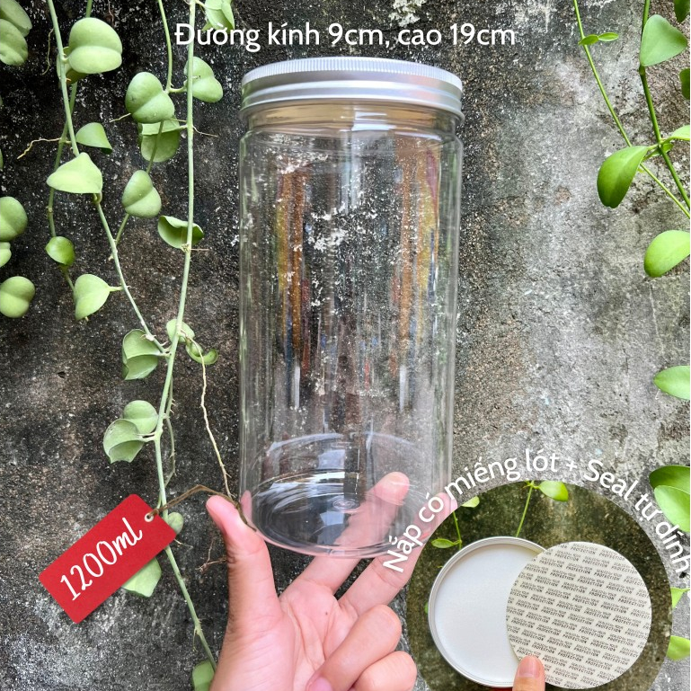 Hũ Nhựa Nắp Nhôm Bạc Kèm Miếng Lót & Seal Tự Dính | 12000ml (CHỌN MÀU NẮP Ở DƯỚI MUA THÊM DEAL SỐC) - HŨ NẮP NHÔM 1200ML