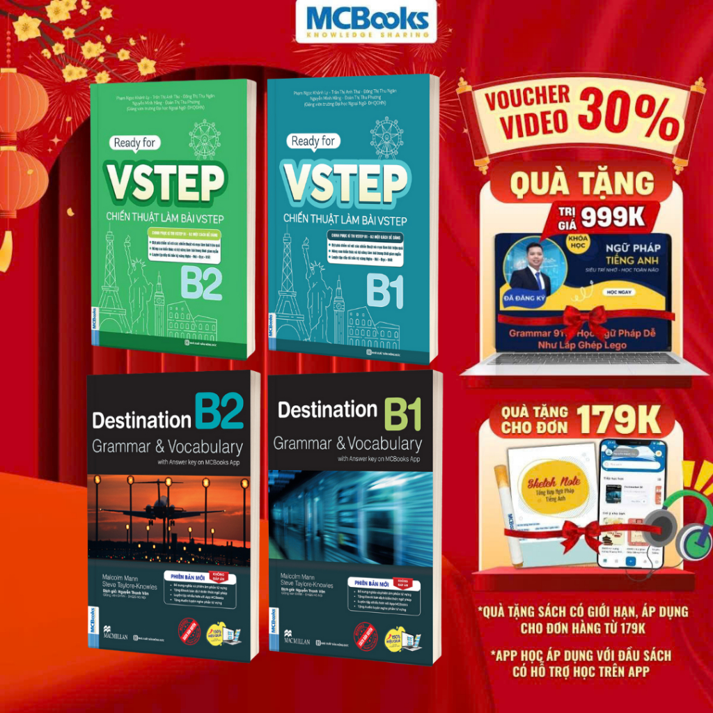 Sách - Combo Luyện thi chứng chỉ Tiếng Anh trình độ B1,B2 - Destination B1,B2 + VSTEP B1,B2