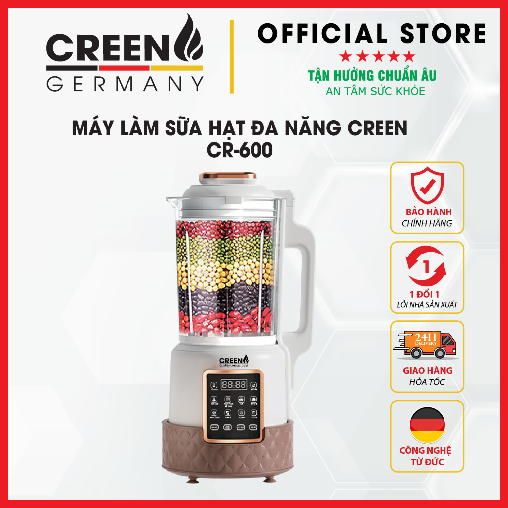 [Giảm 12% SPayLater] Máy làm sữa hạt đa năng chống ồn CREEN CR-600 - Bảo hành chính hãng 12 tháng