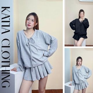  Set nỉ thu đông áo sweater phối chân váy xếp ly Hàn Quốc bộ đồ nữ ulzzang màu xám đen hot trend 