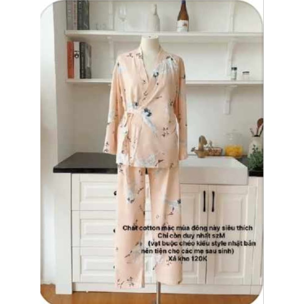 pass thanh lý bộ ngủ Mey Trần kiểu vạt chéo pyzama in hạc