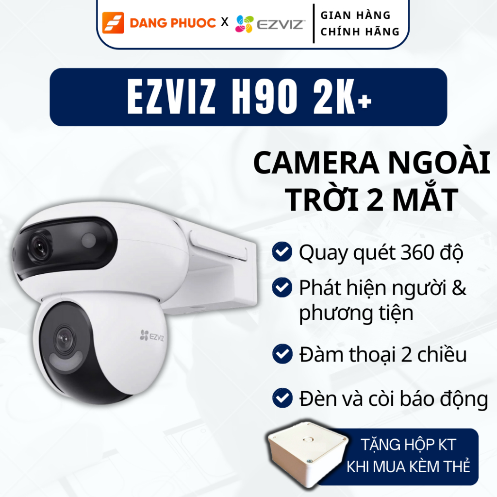 Camera WIFI Ngoài Trời EZVIZ H90 8MP Ống kính kép Màu Ban Đêm Đàm Thoại 2 Chiều BH 2 Năm