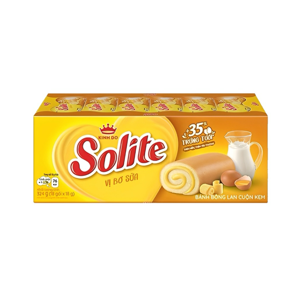 Bánh bông lan tròn nhân kem vị bơ sữa Solite hộp 324g