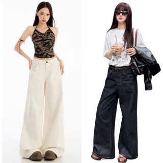  Quần bò jean ống rộng vải denim cạp thấp chất mềm bền màu tôn dáng phong cách năng động trẻ trung - GD68 