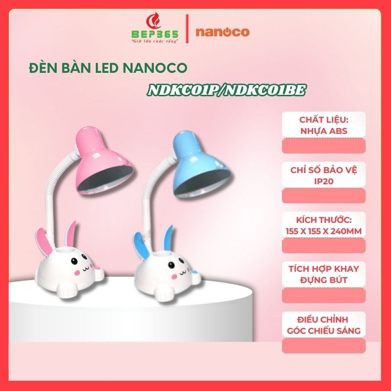 Đèn bàn LED Nanoco NDKC01P/ NDKC01BE, Tích hợp khay đựng bút, Chất liệu nhựa ABS cao cấp - BST