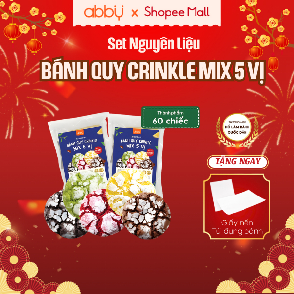 [ABBY - TẶNG TÚI ĐỰNG] Set nguyên liệu làm bánh Crinkle Cookie, bánh quy phủ đường mix 5 vị- Thành p