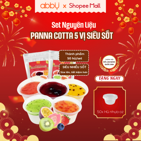 [ABBY][Tặng hũ nhựa] Set nguyên liệu làm Panna Cotta 5 vị siêu sốt - thành phẩm 50 hũ