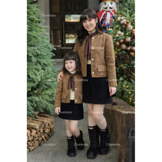   8-40kg  Set Dạ  Áo và chân váy  Mẹ và  Bé Gái màu nâu sang chảnh  Ah275  