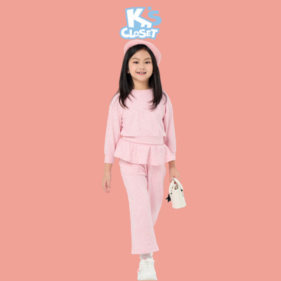 Bộ Quần Áo Jumper K'S CLOSET Áo Dáng Ngắn Quần Suông Chất Liệu Len Tăm Thỏ Cho Bé Gái (2-14 tuổi) từ 11kg-56kg E027FIF