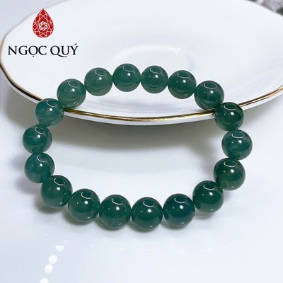 Vòng tay cẩm thạch A - Vòng tay hạt trơn Phỉ thúy Lam Ngọc type A nếp hóa - nếp băng - Ngọc Quý