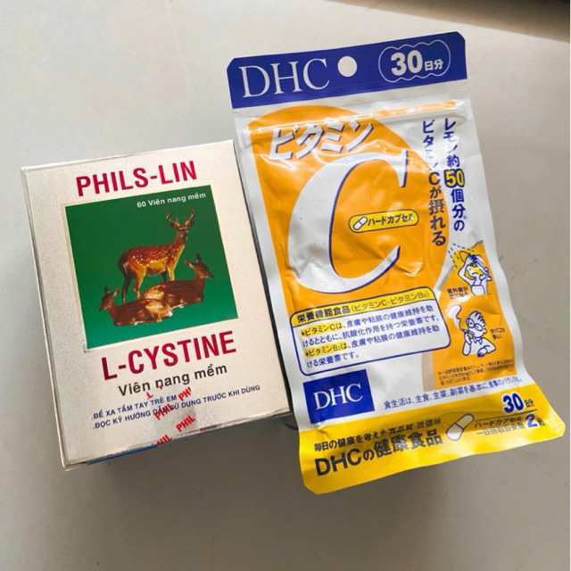 COMBO LCYSTINE VÀ VITAMIN C DHC giúp đẹp da, giảm rụng tóc, Coenzym Q10, l crystine