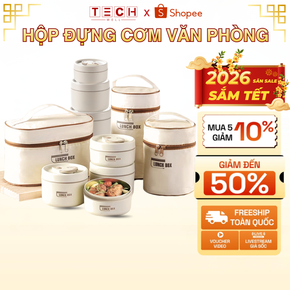 Hộp Đựng Cơm Túi Đựng Cơm Giữ Nhiệt Văn Phòng Cách Nhiệt 3 Tầng Bằng Thép Không Gỉ