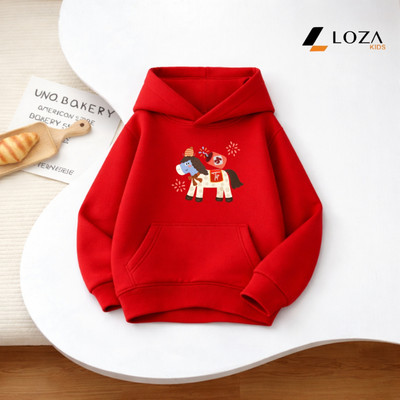 Áo nỉ hoodie cho bé trai, bé gái Tết in hình ngựa - Áo nỉ mũ trẻ em size từ 15-40kg  Loza Kids HN3517