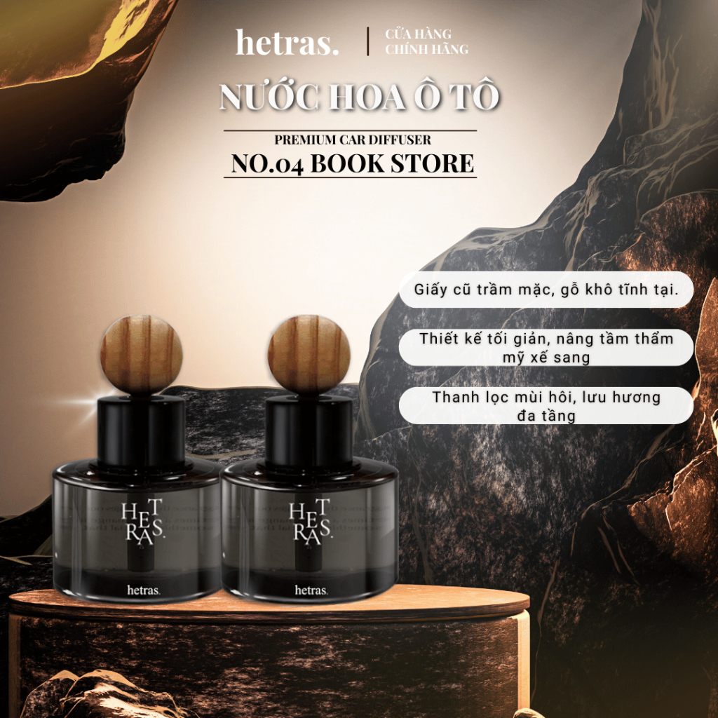 Nước hoa ô tô Hetras - No.04 Book Store -  Premium Car Diffuser 2EA