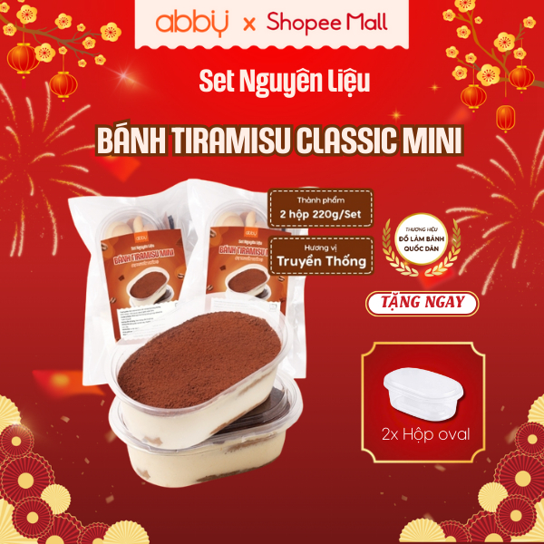 [ABBY TẶNG HỘP NHỰA] Set nguyên liệu làm bánh tiramisu mini vị cacao/matcha - thành phẩm 2 hộp 900ml