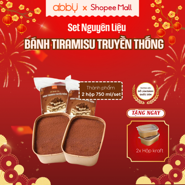 [ABBY - TẶNG HỘP GIẤY] Set làm bánh tiramisu vị Cacao Abby nguyên liệu làm bánh tại nhà - thành phẩm