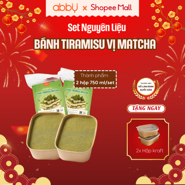 [ABBY - TẶNG HỘP GIẤY] Set làm bánh Tiramisu vị matcha, set nguyên liệu thành phẩm 2 hộp 750ml