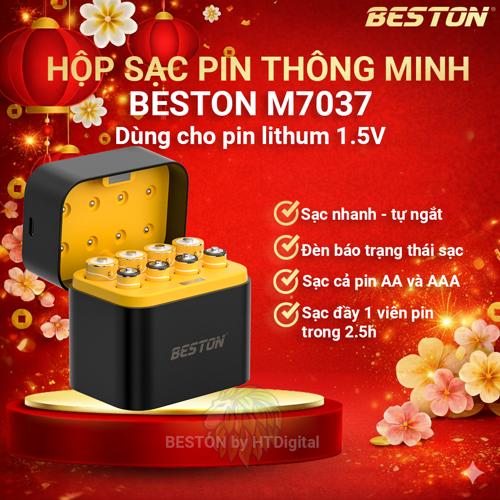 Pin sạc 1.5V dung lượng cao đến 3600mW, Sạc M7037 dùng cho pin 2A 3A sạc cùng lúc 8 viên, cổng sạc t