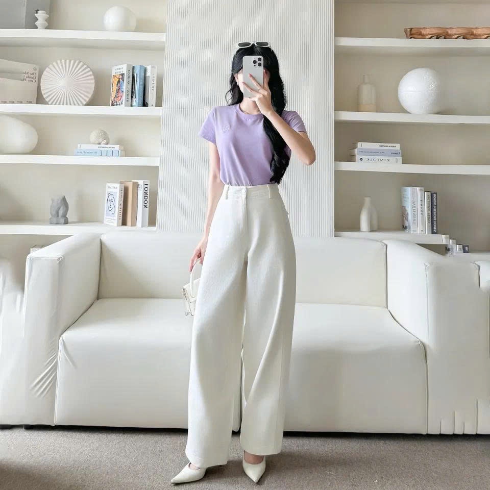 Quần jean nữ ống suông form barrel phồng nhẹ cá tính trẻ trung thời trang GMORNING YQJF09022