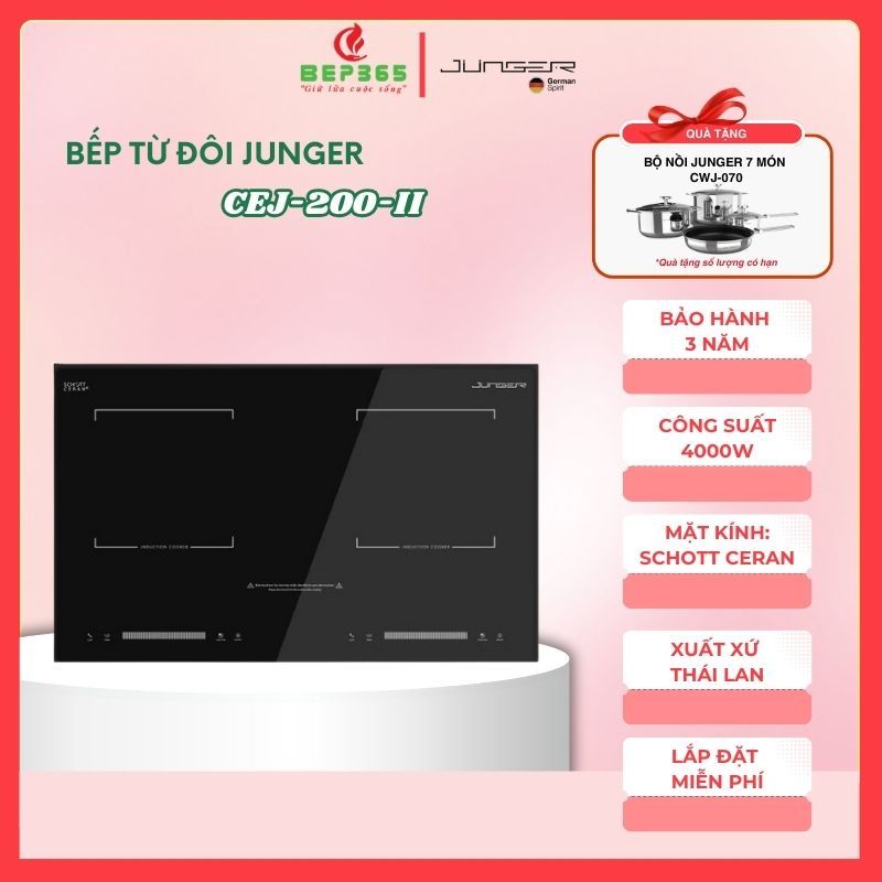 Bếp Từ Đôi Junger CEJ-200-II – Thiết Kế Sang Trọng – Điều Khiển Cảm Ứng – Bảo Hành 3 Năm