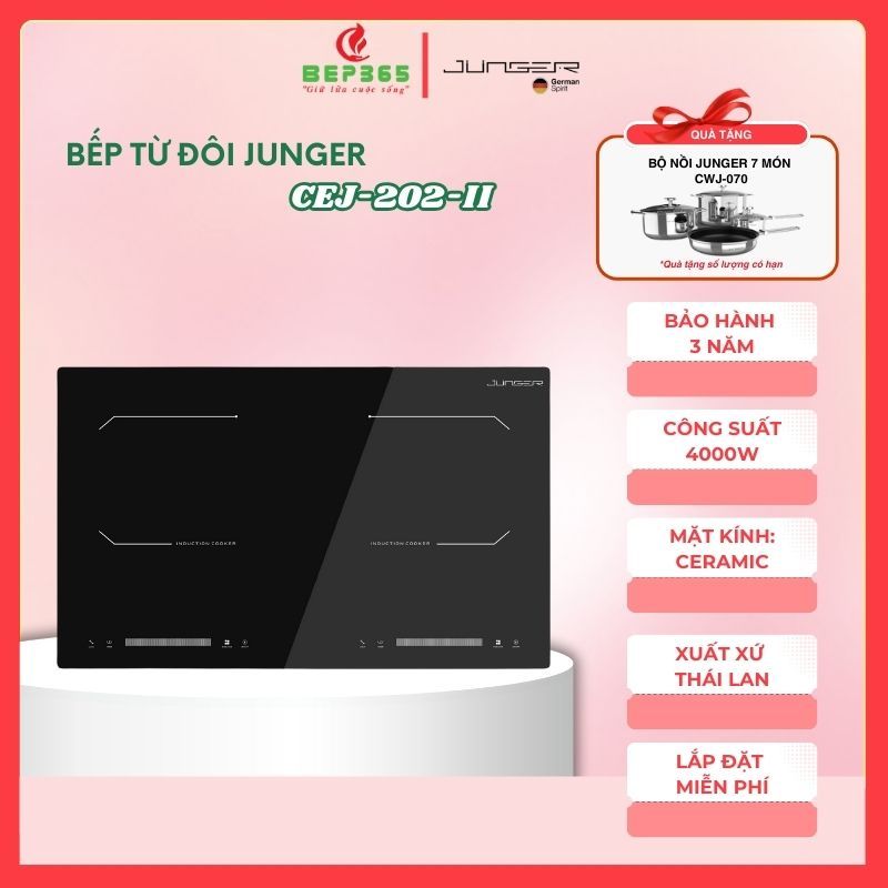 Bếp Từ Đôi 2 Vùng Nấu Junger CEJ-202-II – Hàng Chính Hãng – Tiết Kiệm Điện – Lắp Đặt Linh Hoạt