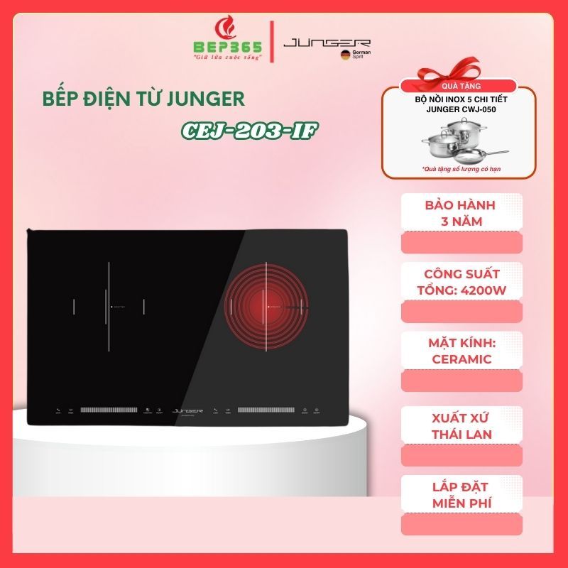 Bếp Điện Từ Hồng Ngoại Junger CEJ-203-IF - Công suất 4200W – Khung Vỏ Chịu Lực – Miễn Phí Lắp Đặt