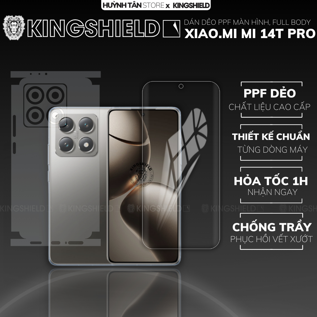 Dán PPF màn hình, mặt lưng full viền body phục hồi vết xướt điện thoại Xiaomi Mi 14T Pro KINGSHIELD