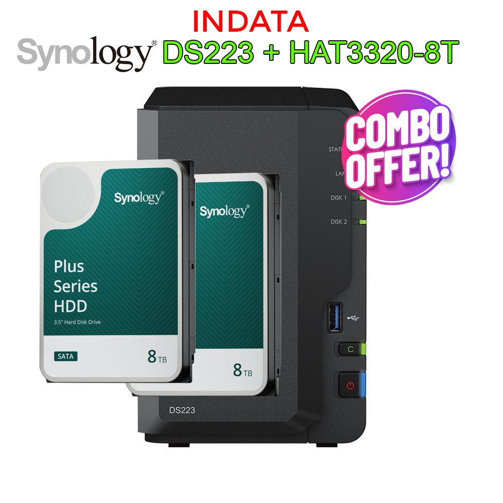 [COMBO] Bộ lưu trữ mạng NAS Synology DS223 và ổ cứng Synology HAT3320-8T 8TB, hàng chính hãng