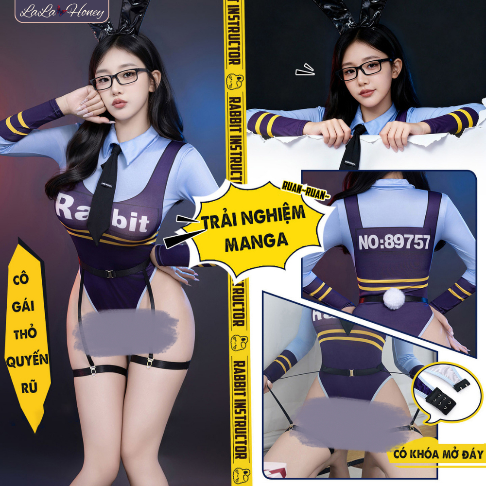 Áo Liền Thân Mở Đáy Cosplay Cảnh Sát Thỏ Quyến Rũ C231 - LaLaHoney