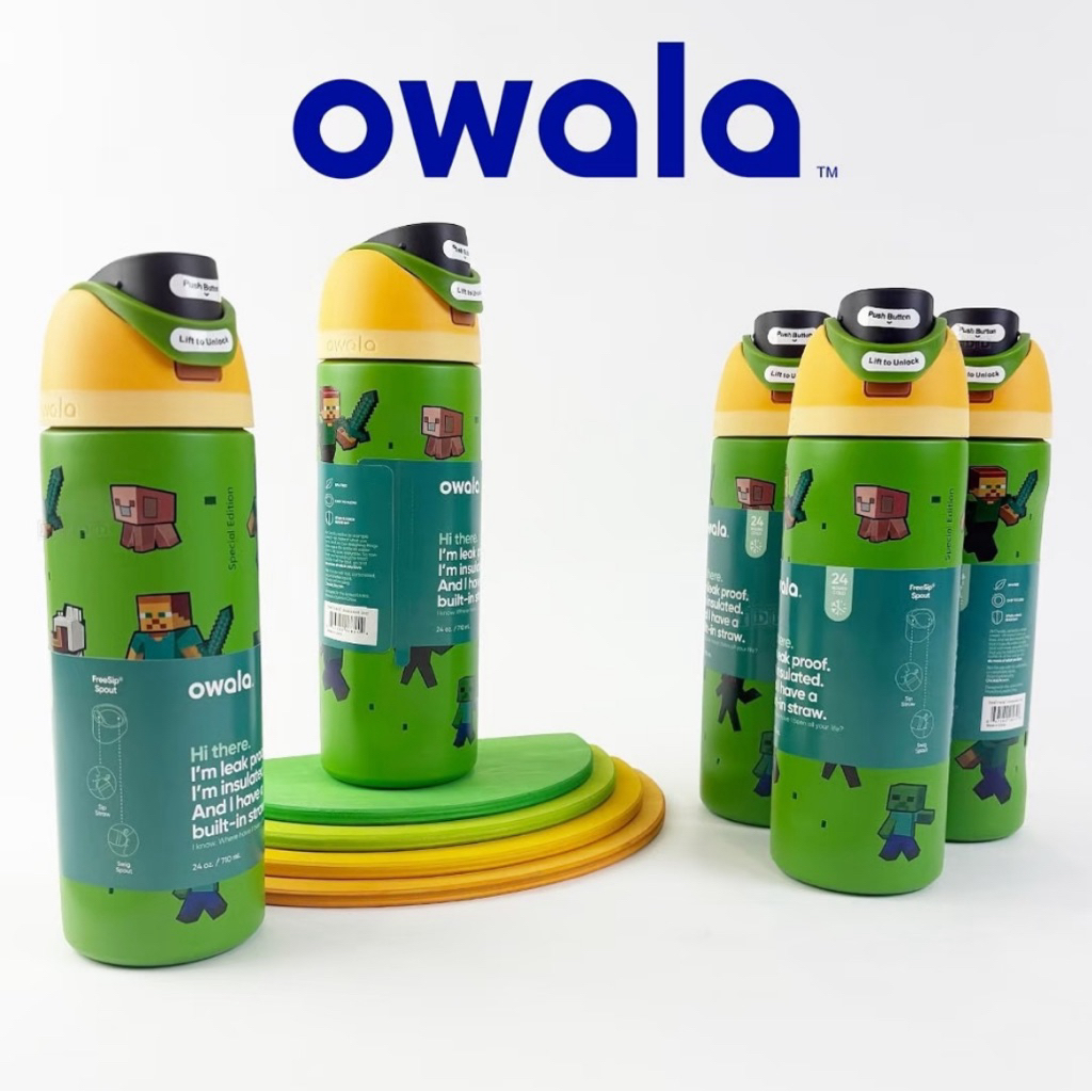 Bình giữ nhiệt Minecraft Owala 945ml, 710ml có tay xách.