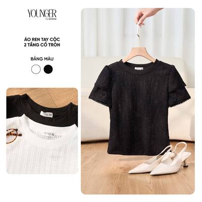 Áo ren nữ YOUNGER BY CARDINA chất ren mềm mại cổ tròn cộc tay hai tầng 5YARC13