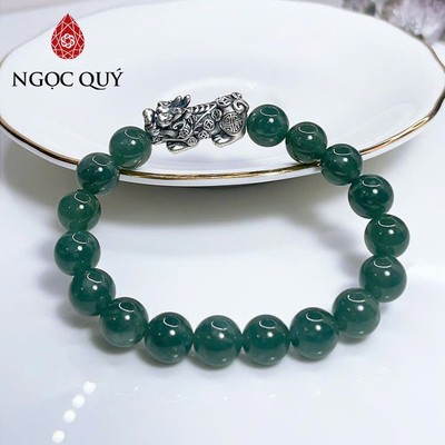 Vòng tay cẩm thạch A - Vòng phỉ thúy lam ngọc type A chât nếp băng phối tỳ hưu - Ngọc Quý